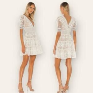Bronx and Banco Megan Mini Dress in Blanc Lace Bridal Extra Small Women’s